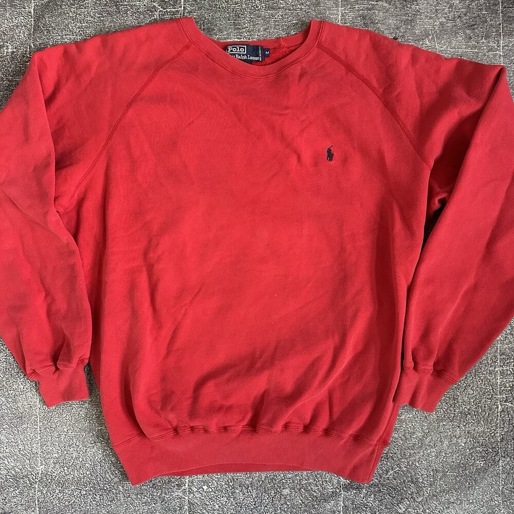 Men's Vintage 90's Polo Ralph Lauren Red Black Logo Crewneck Sweatshirt Sz M VTG